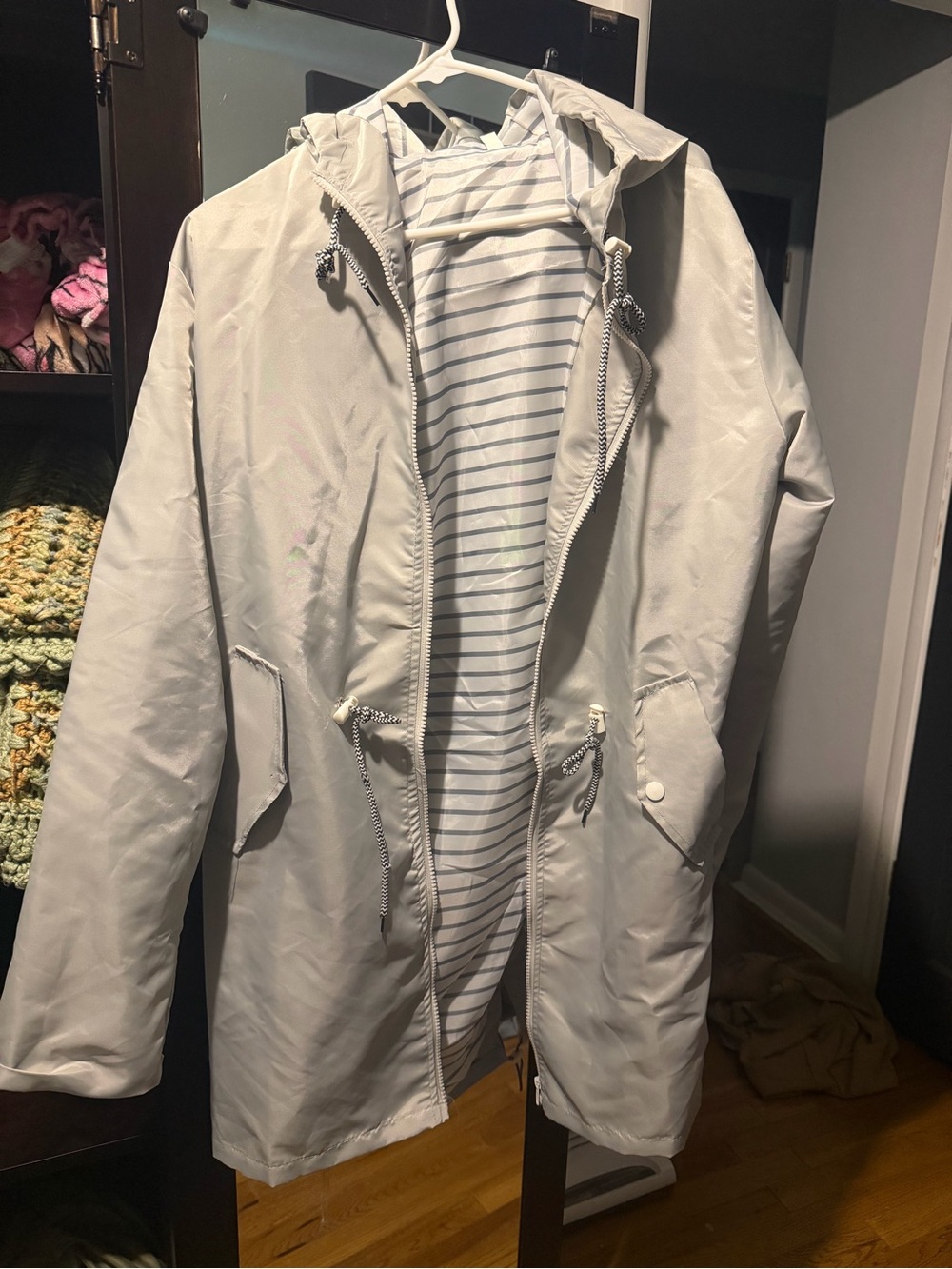 Light Gray Hooded Parka Jacket - Women's Lightweight Rain Coat